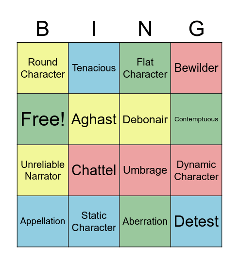 Vocab #5 Bingo Card