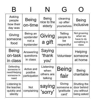Gratefulness Bingo Card