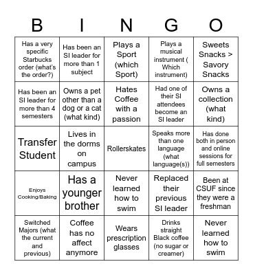 SUPPLEMENTAL INSTRUCTION Bingo Card
