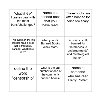 Banned Books Week Bingo! Bingo Card