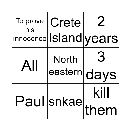 Acts Chapter 27-28 Bingo Card