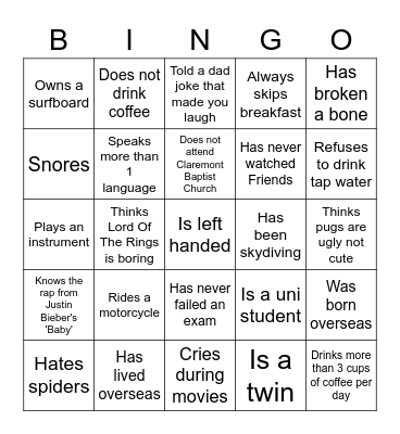 Find Someone Who... Bingo Card