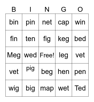 Come ON  Phonics 2 unit 5 Bingo Card
