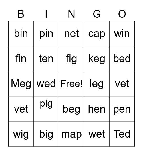 Come ON  Phonics 2 unit 5 Bingo Card