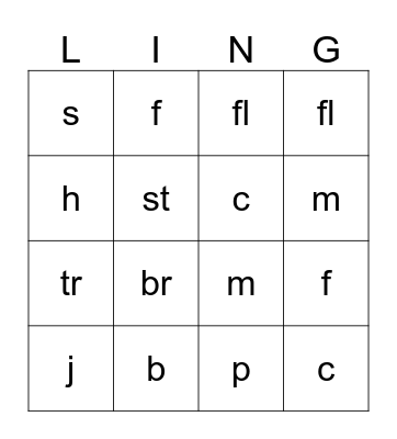 short "a" Lingo Bingo Card