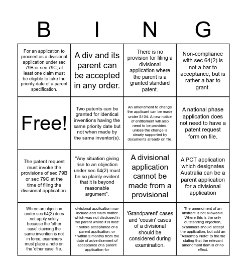 Manual says... Bingo Card