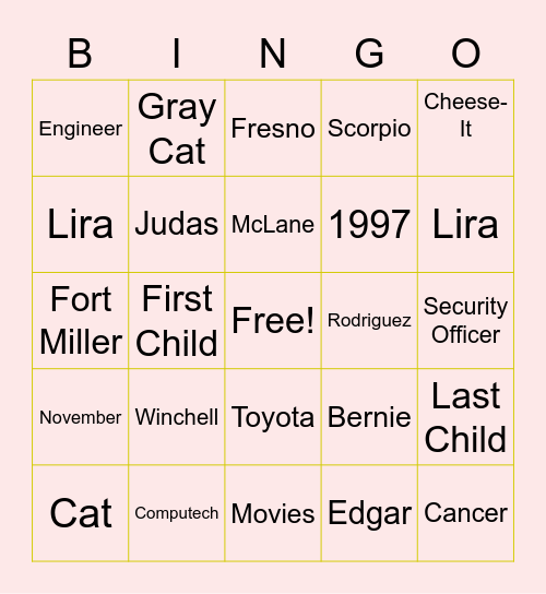 Bridal Bingo Card