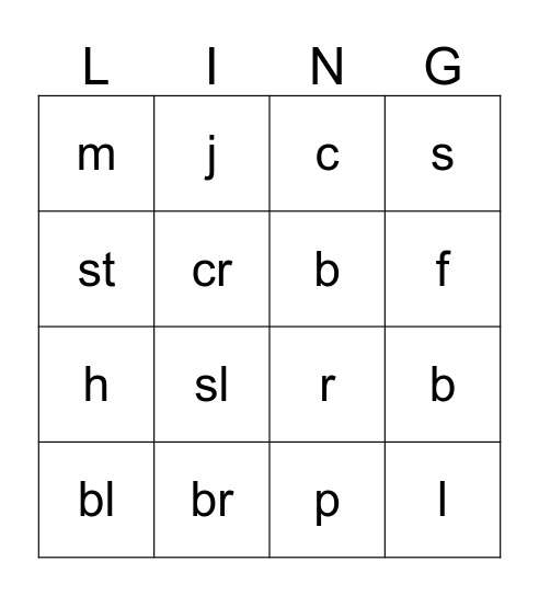 Short "a" Lingo Bingo Card