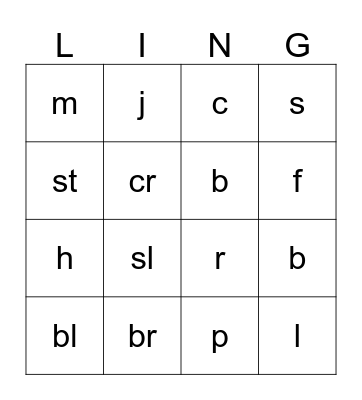 Short "a" Lingo Bingo Card