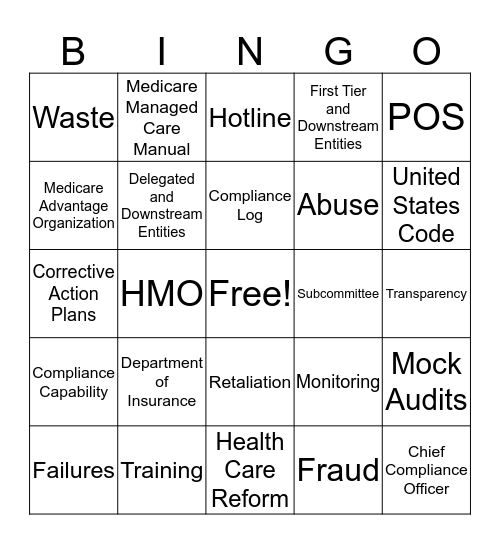 Compliance and Ethics Week BINGO Card