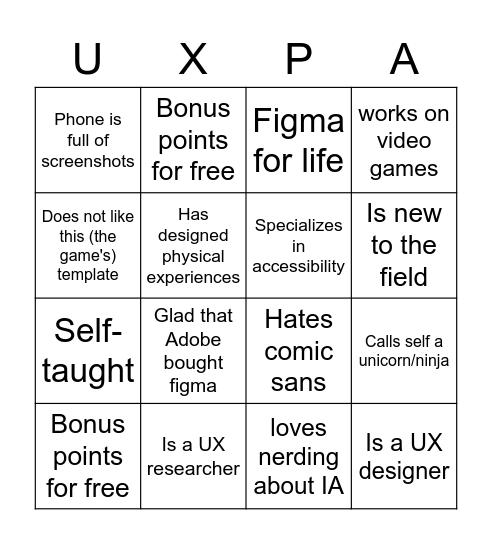 Socialise! Bingo Card