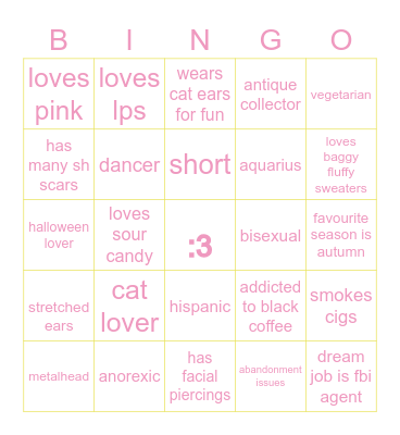 pia’s bingo!! Bingo Card