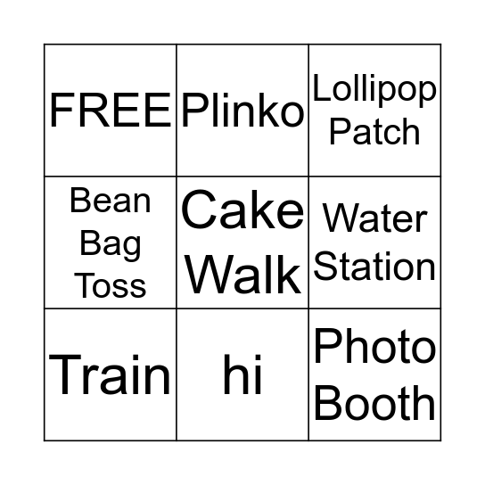 AGES 0-5 Game Card Bingo Card