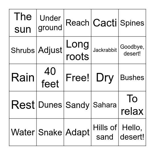 Deserts Bingo Card