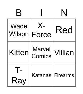 deadpool Bingo Card