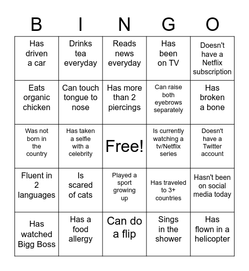 Icebreaker Bingo Card