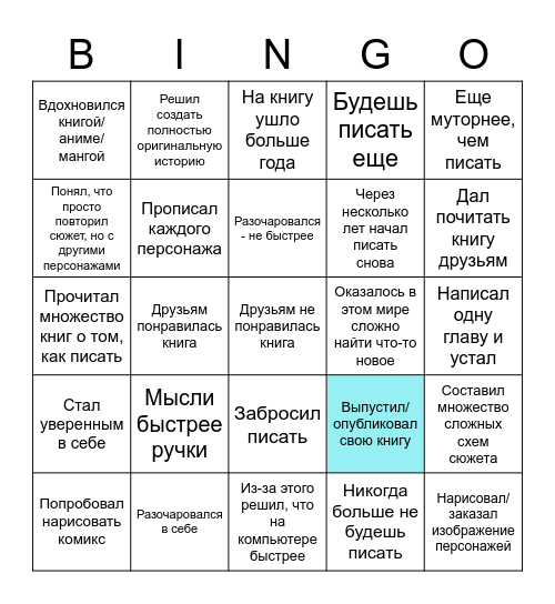 Путь в написании книги Bingo Card