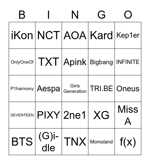 Kpop Bingo : Rynn Style Bingo Card