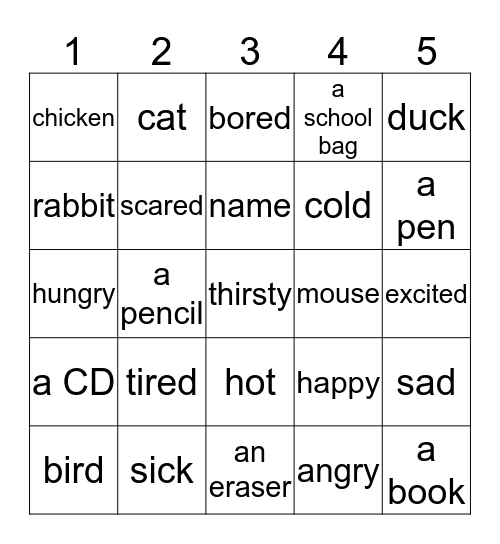 Activity Bingo Card