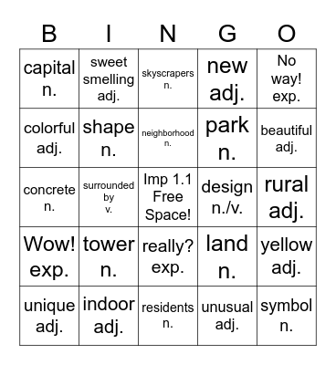 Impact Foundation 1, Vocabulary Unit 1 Bingo Card