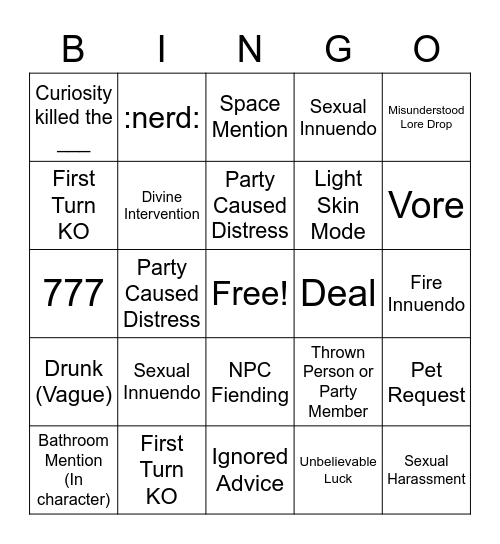 WoW Session Bingo Card