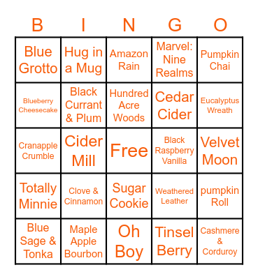 Scentsy Fall/Winter 2022 Bingo Card