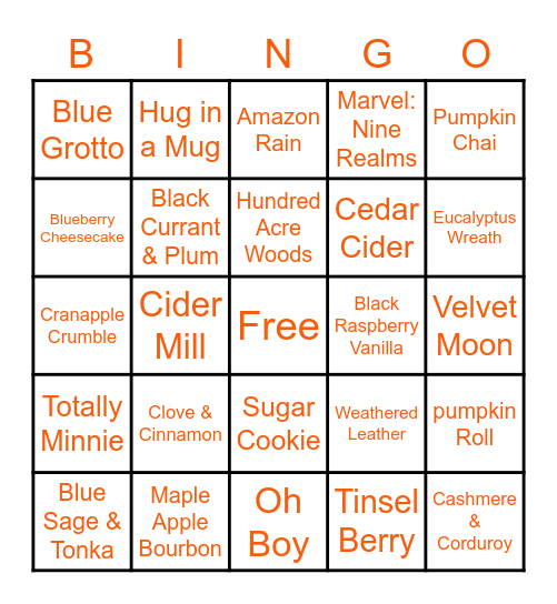 Scentsy Fall/Winter 2022 Bingo Card