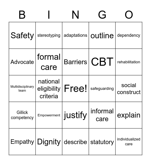 Unit 12 Key Words Bingo Card