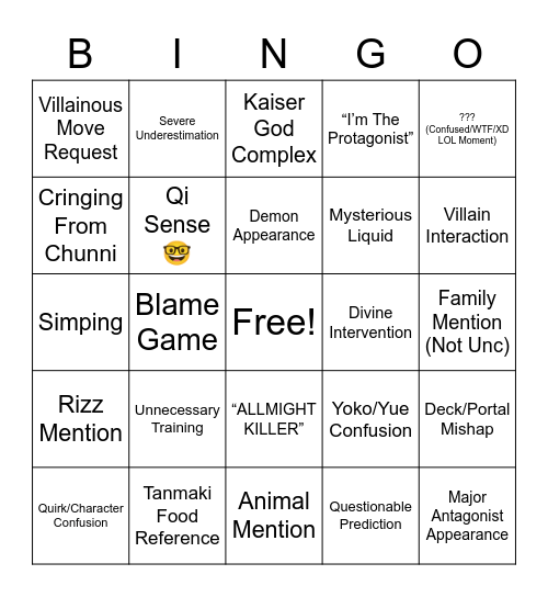 MHA Bingo Card