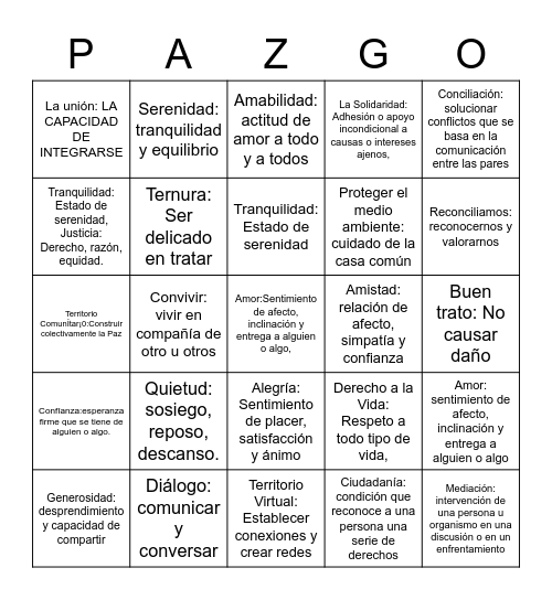 SEMANA POR LA PAZ Bingo Card