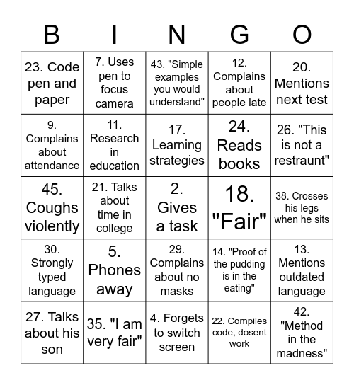 Untitled Bingo Card