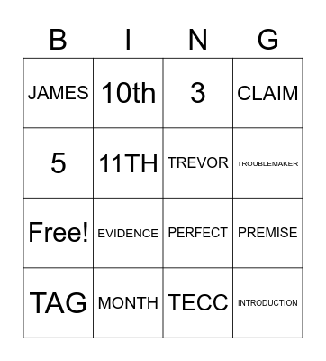 Writing Review Bingo Card