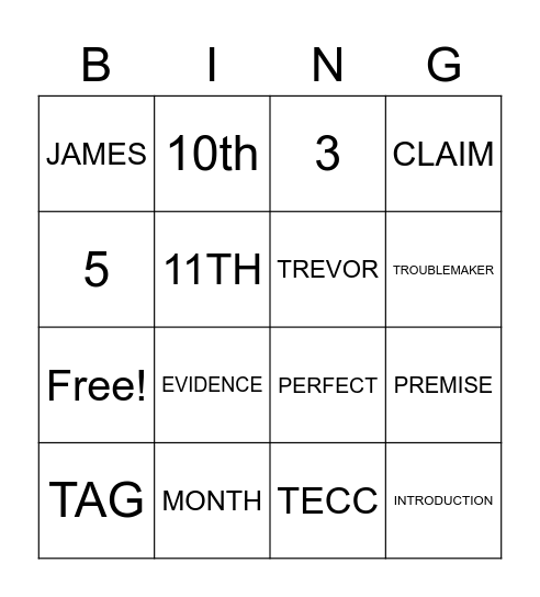 Writing Review Bingo Card