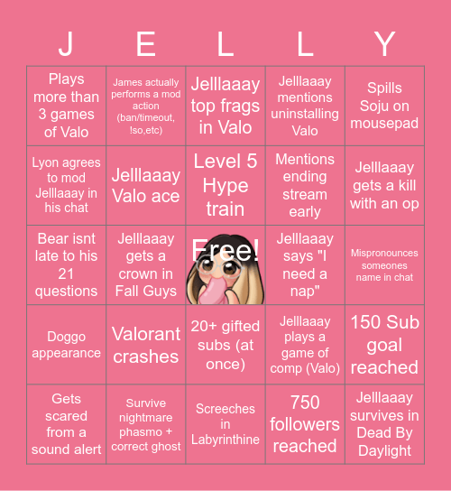 Jelllaaay's 12 Hour stream BINGO Card