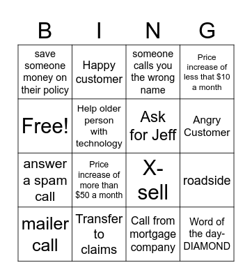 Allstate Bingo Card