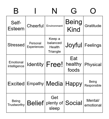 Know Your Emotions Bingo Card