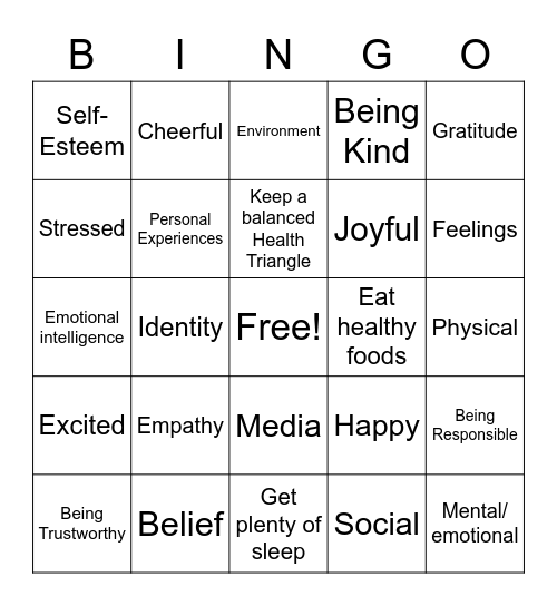 Know Your Emotions Bingo Card