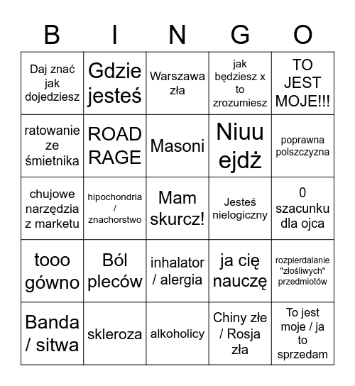 Czarny Piotruś 2 Bingo Card