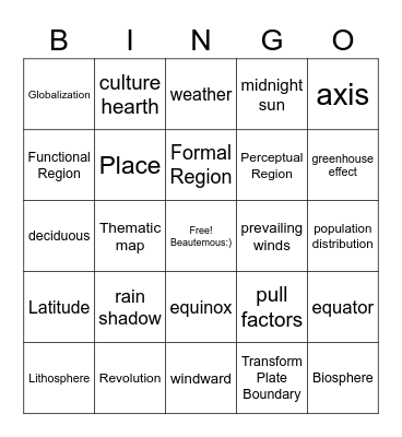 World Geo Cycle 1 Bingo Card