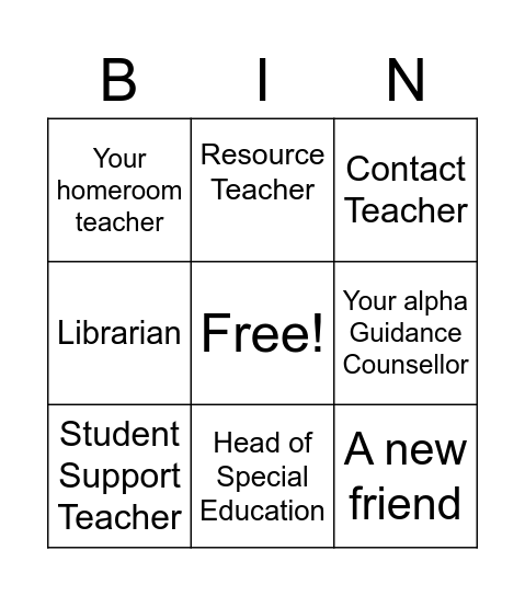 Welcome to Grade 9 JNSS Bingo Card