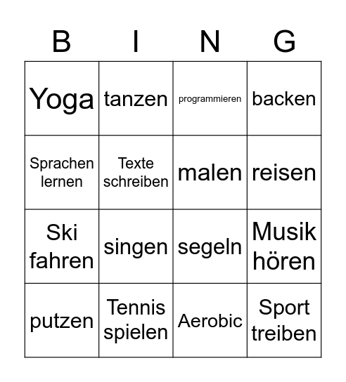 Freizeit Bingo Card