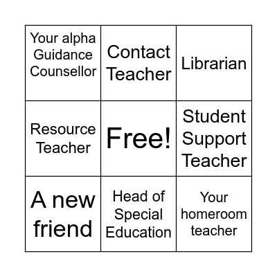 Welcome to Grade 9 JNSS Bingo Card