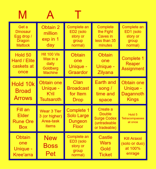 Runescape Bingo Card