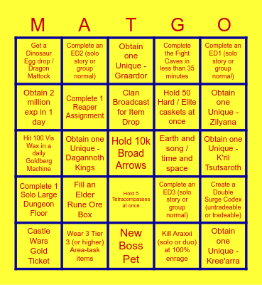 Runescape Bingo Card