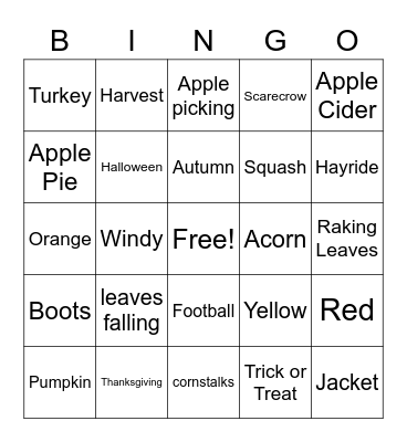 Fall Bingo Card