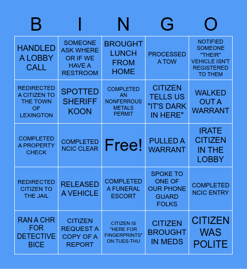 FRONT DESK BINGO Card