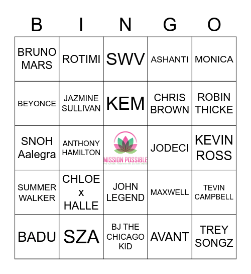 R & B Bingo Card