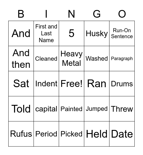 1st Period Bingo Card