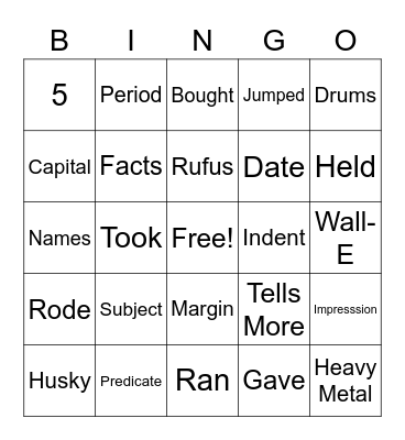 3rd Period Bingo Card