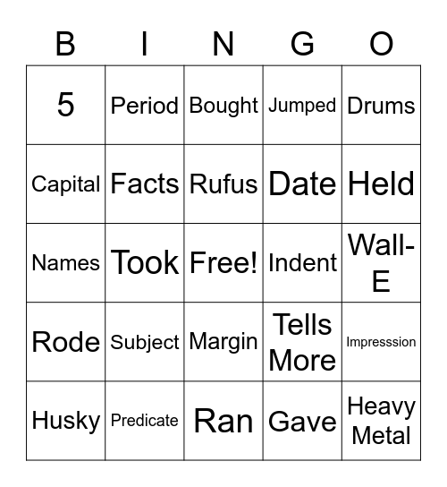 3rd Period Bingo Card